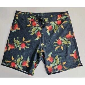 Roark Men's Hawaiian Floral Print Drawstring Board Shorts Sz 34